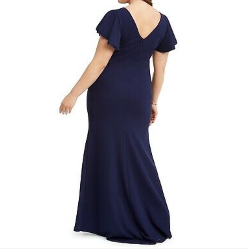 Betsy & Adam Flutter-Sleeve Scuba Crepe Gown - Picture 2 of 14